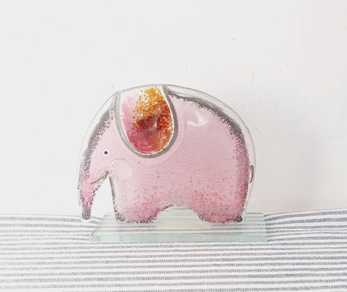 Pink fused glass - glass, elephant