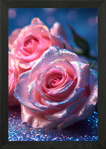 Pink glitter rose framed - pink,