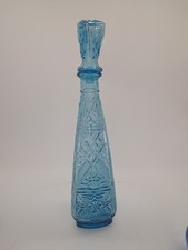Mid Century Hand Blown Blue Glass Italian Genie Bottle Decanter with Stopper
