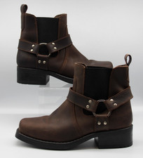 Rockwood Brown Leather Biker Style Silver Hardwear Boots- Men's EU 42 UK 8