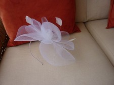 WHITE WEDDING FASCINATOR  HEADPIECE WITH FEATHERS WORN ONCE VGC
