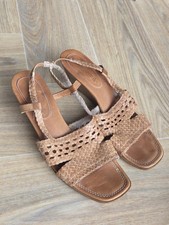 RUSSELL & BROMLEY Tan Brown Woven Leather Wedge Sandals, Size EU 38.5 / UK 5.5
