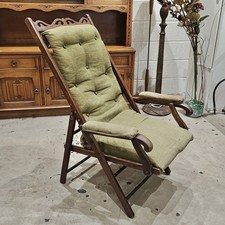 Edwardian Victorian Folding Steamer  Buttoned Back Arm Chair Bedroom Antique 