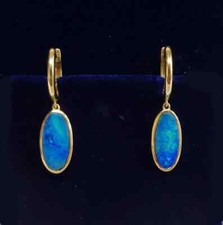 Black Opal Earrings in 18 Carat Yellow Gold - Huggie Fastenings – S7662