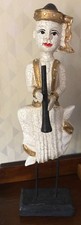 Vintage 1960s/1970s Carved Wooden Thai Musician with a Thai Flute ( Pi Chawa )