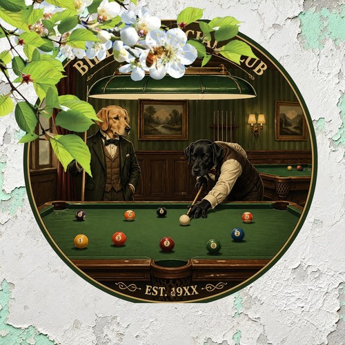 Dogs playing pool billiards - dogs,