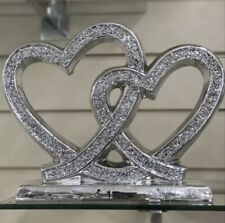 SILVER DOUBLE HEART SPARKLE BLING ORNAMENT CRUSHED DIAMOND?