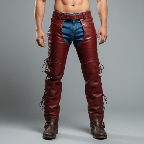 Mens side laced burgundy biker - side,