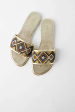 BNWT Zara Beaded Flat Gold Sandals mules shoes Size 6