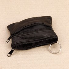 UNISEX MENS LADIES SOFT BLACK LEATHER COIN POUCH PURSE 3 ZIP WALLET- UK STOCK
