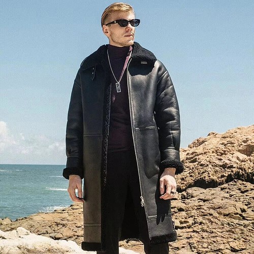 Men black shearling jacket - men's,