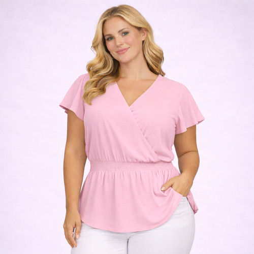 Plain neck smocked elastic - plain, v-neck