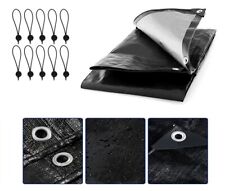Heavy Duty Black Tarpaulin Waterproof Cover Tarp Ground Sheet + 10 BUNGEE BALLS