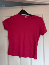 Ladies Women Pink plain tShirt Top short sleeve summer holiday Casual size 12-14