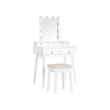 VASAGLE Makeup Vanity Table with Mirror & Light Bulbs White