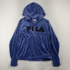 Vintage Fila Velour Track Jacket Womens Large Velvet Blue 1/4 Zip Y2K Retro