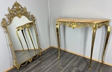 Console Table & Mirror Vintage French Ornate Brass Marble Top LOT 4197