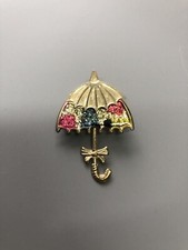 Gold Tone Umbrella Brooch Pin