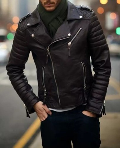 Men black quilted cool biker - men's,