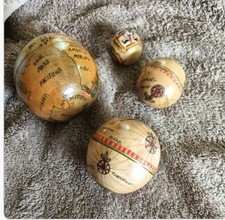 World Globe nesting set of 4 hand painted wooden largest 7cm diameter