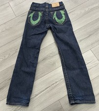 Vintage True Religion Boys' Jeans Age 8 Dark Denim With Large Green Branding