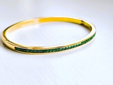 Emerald Green Zirconia Gold Bangle Bracelet Stackable Bracelet Green Zirconia 