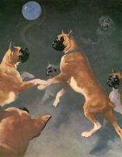 BOXER DOGS PLAYING WITH BALL LOVELY VINTAGE 1950'S WESLEY DENNIS DOG ART PRINT
