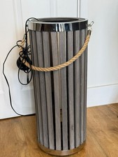 Large Wooden Lantern Style Floor Lamp with Rope Handle & Chrome Trim Unique