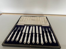 CASED SET OF 6 STERLING SILVER HANDLED FRUIT KNIVES & 6 FRUIT FORKS (SHEFF-1922)