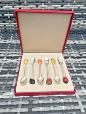 SET OF 6 VINTAGE PRESERVE SPOONS JAM SERVING TEASPOONS FRUIT FINIAL ITALIAN 70'S