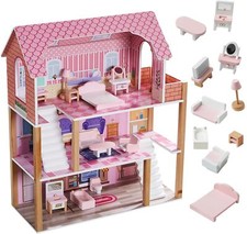 Wooden Kids 3 Storey Doll House &Furniture Accessories Mansion Playhouse Toy +++