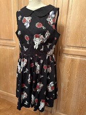 Size Large Black Rabbit Print Cotton Rock And Roll Dress By Hell Bunny