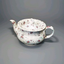RARE ANTIQUE 1830S ENGLISH TEAPOT, HAND PAINTED SEAWEED PATTERN, MINOR DEFECTS