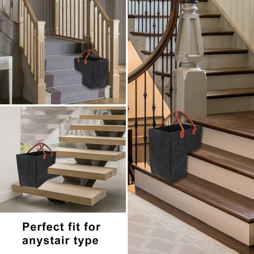 Stair basket with leather - basket,