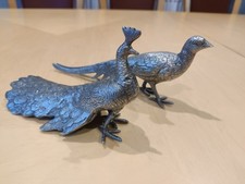 Pair Of Vintage Metal Peacocks Figurines Male & Female