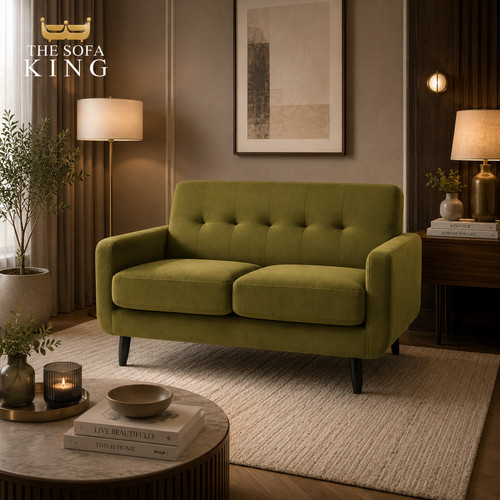 Olive green velvet sofa - green, 2