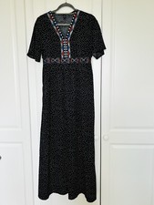 Emery Rose Maxi Dress, Embroidered, Black White Spots Size M Fit 12