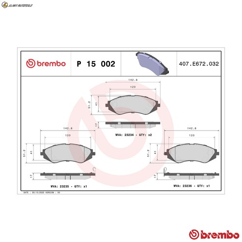 Brake pad set - disc, p