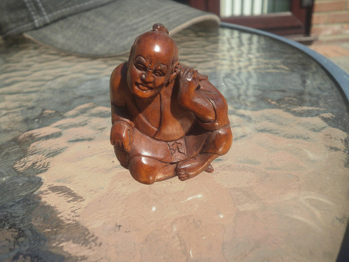 Hand carved wood netsuke man - wood,