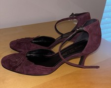 Jane Shilton Burgundy Suede Ankle Strap Shoes Medium heel  Size UK 4 EUR 37 VGC