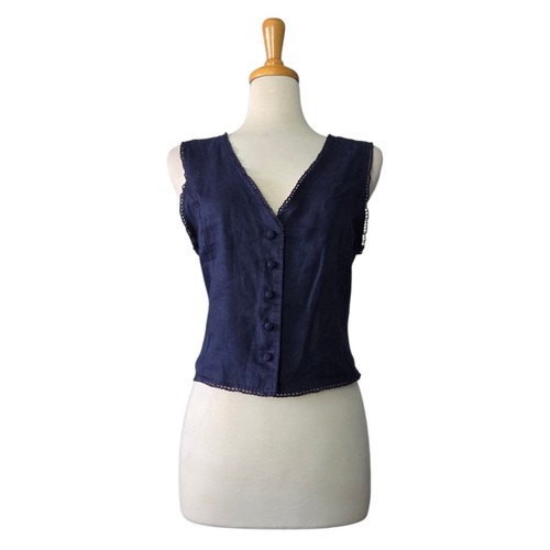 Laura ashley blue linen vest - blue,