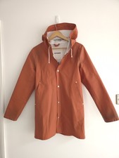 Stutterheim Womens Orange Hooded PVC Long Sleeve Raincoat Pockets - Size XXS