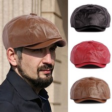Men's Peaky Blinders Newsboy Cap Leather Look 8-Panel Gatsby Flat Baker Boy Hat~