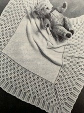 Knitting Pattern Vintage Baby Blanket Shawl in 3 Ply Yarn Size approx 38 