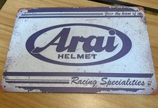 Rustic Vintage Arai Helmet Design Metal Rectangle Sign 30 X 20cms
