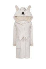Kids Unisex Dog Dressing Gown Robe Cream Sherpa Lined Hood Ears Soft and Warm 