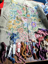 VINTAGE WARTIME 1942 TAPESTRY A LITTLE WORK DONE/STARTED &TAPESTRY WOOL (L2)