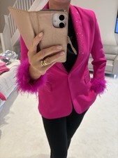 Pink Blazer Women Size XL with Sparkle and Ostrich Feather Trim