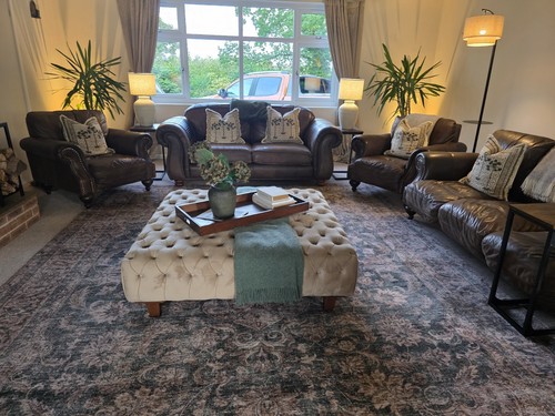 Dfs brown leather sofa suite - leather, 3