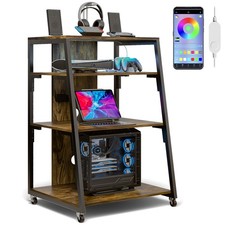 4 Tier HIFI Stand Record Player Stand HIFI Rack w/LED Lights Adjust-Shelf Wheels